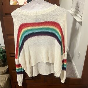 Wooden Ships Off-the-Shoulder Rainbow Sweater